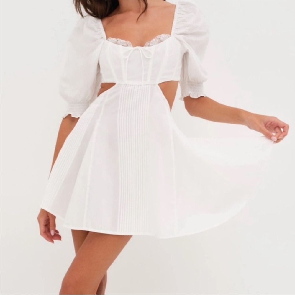 For Love And Lemons White Mini Dress with Puff Sleeves NWT Small